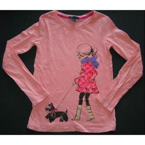 Gap kids girl walking dog long sleeve top t-shirt peach pink yorkie scottie M 8
